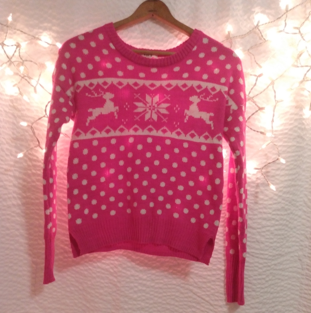 COPY - SO brand Pink White Polka Dot Holiday Sweater